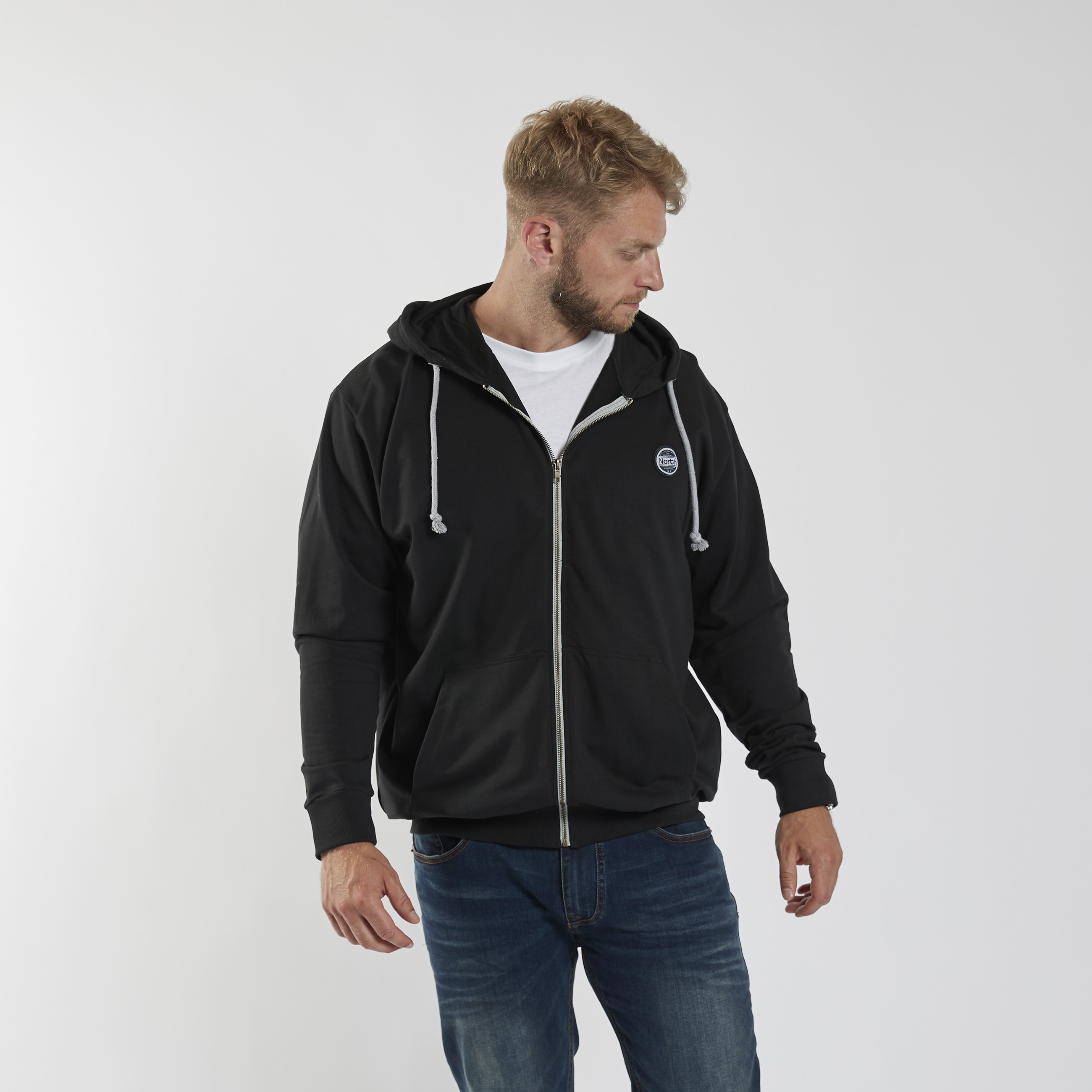 North 56°4 Sort Cardigan med hette sort 2XL-8XL