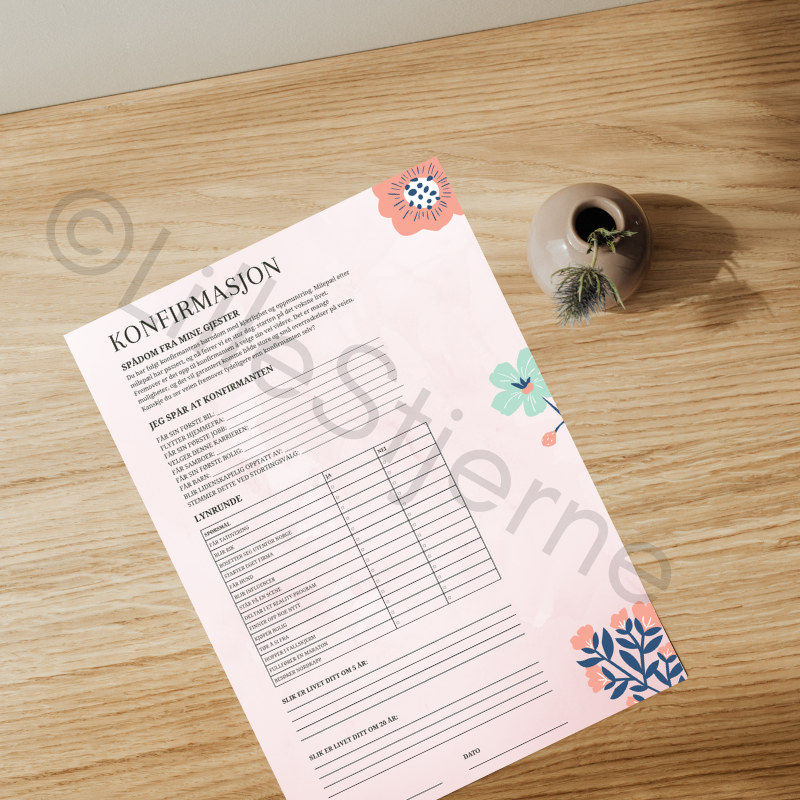 Spådomsark til konfirmasjon | Inkludert 6 motiv | Til utskrift - 2