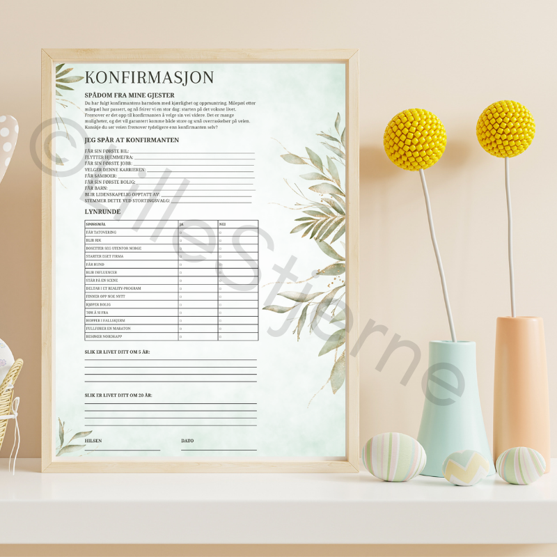 Spådomsark til konfirmasjon | Inkludert 6 motiv | Til utskrift - 3