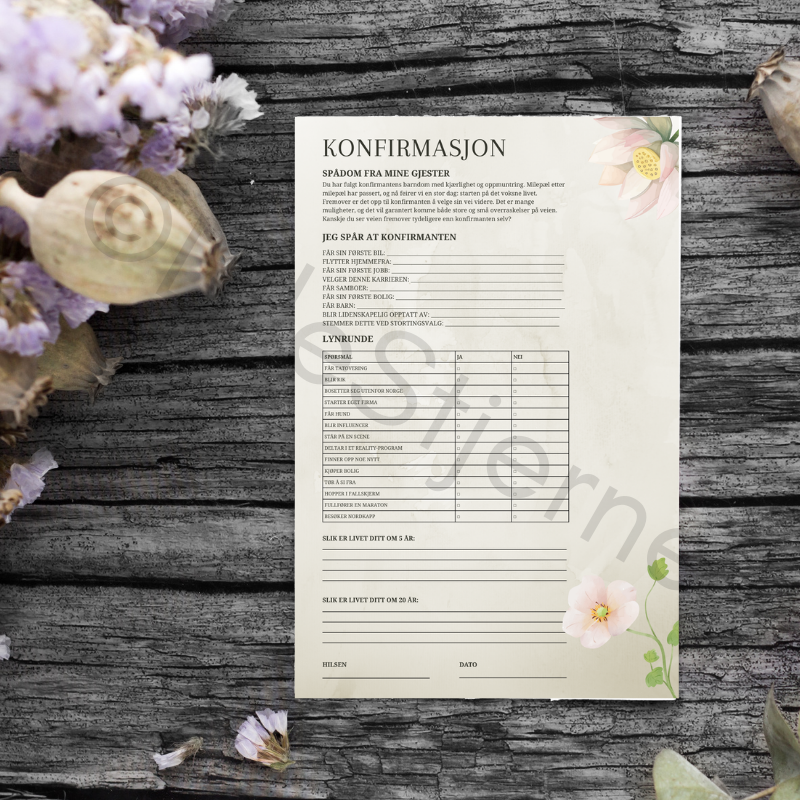 Spådomsark til konfirmasjon | Inkludert 6 motiv | Til utskrift - 5