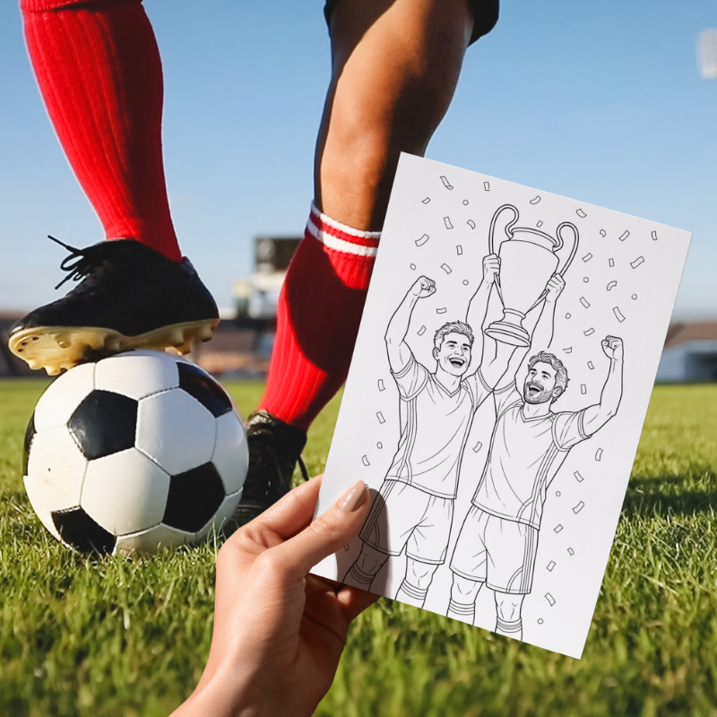 Tegne fotballtegninger | Fotballhelter på banen | 35 ark til utskrift - 2