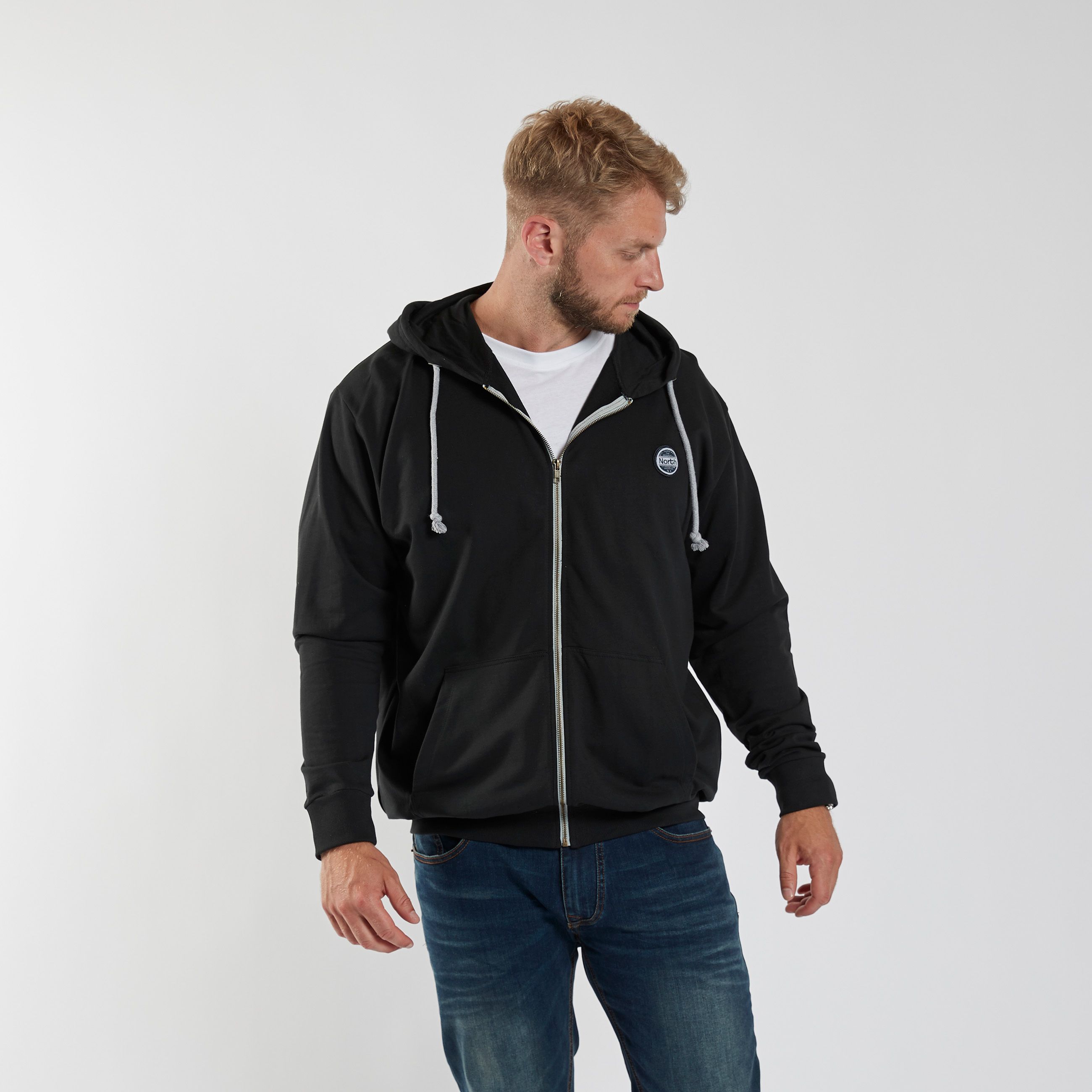 North 56°4 Sort Cardigan med hette sort 2XL-8XL