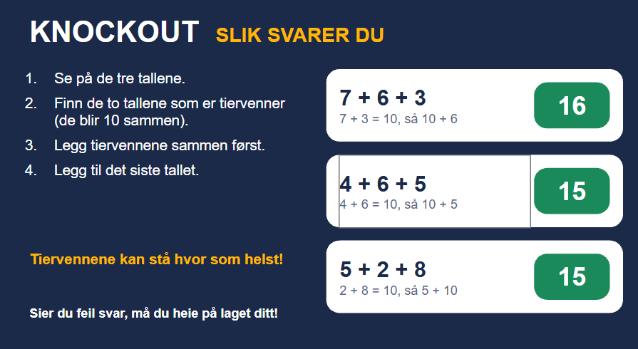 Knockout - vi teller med tiervenner pluss et tall til