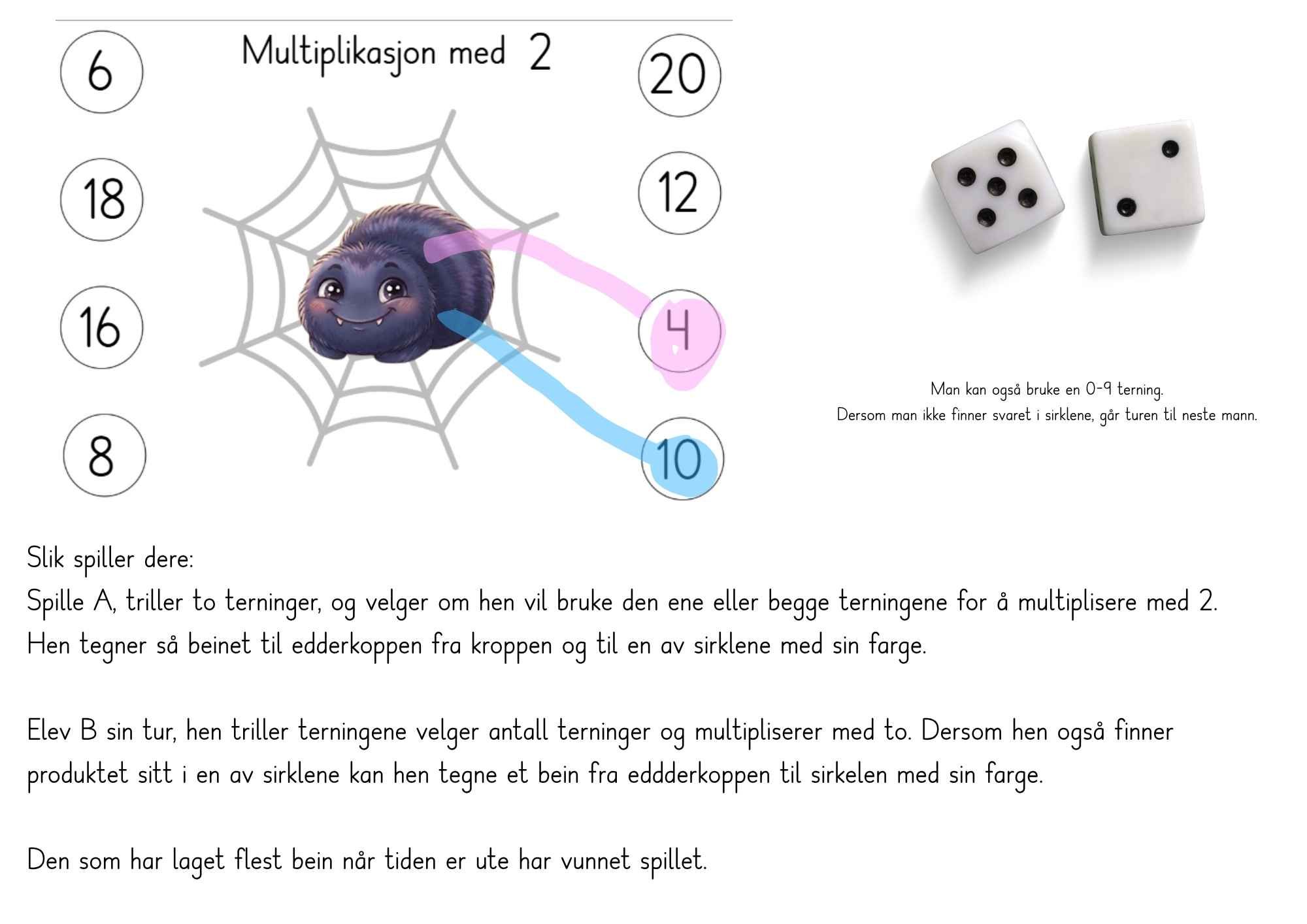 Multiplikasjonsspill - tegn beina til edderkoppen