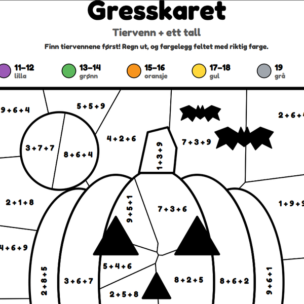 Halloween fargelegging med mening (regning)
