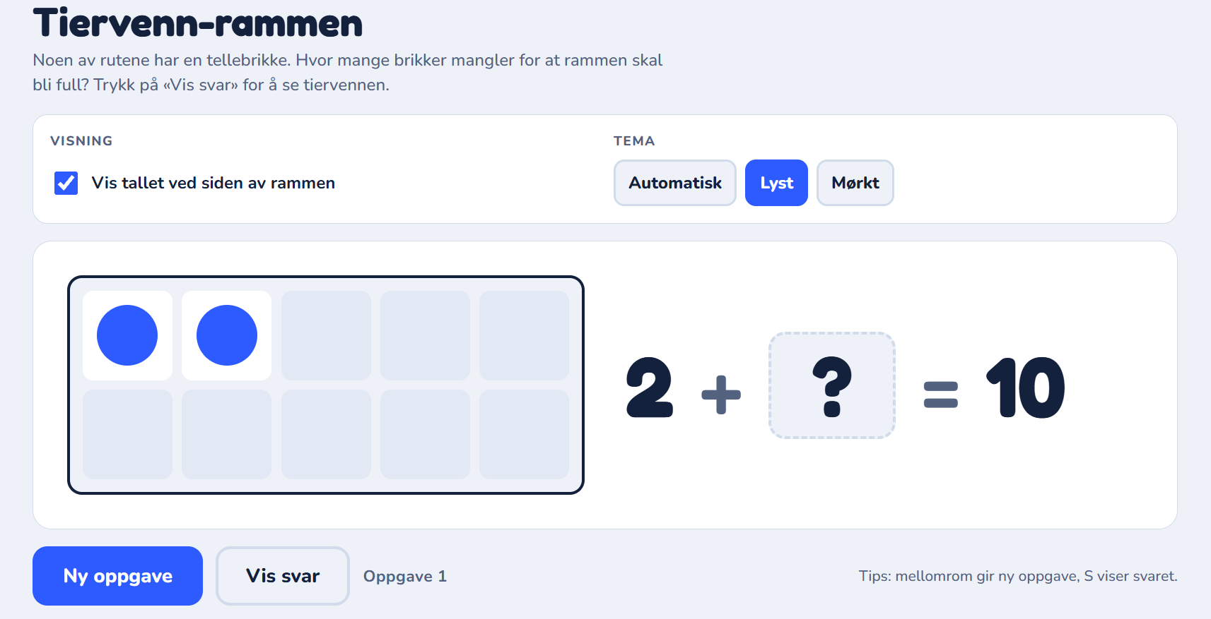Tiervenn-rammen (interaktiv nettside) for visning på storskjem