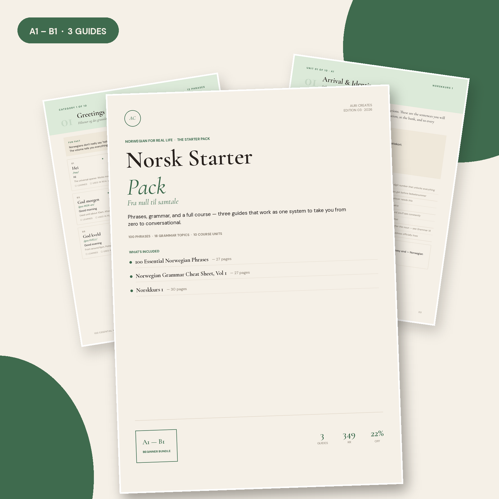 Norsk Starter Pack – Norwegian Phrases + Grammar + Course Bundle A1-B1 | PDF Download
