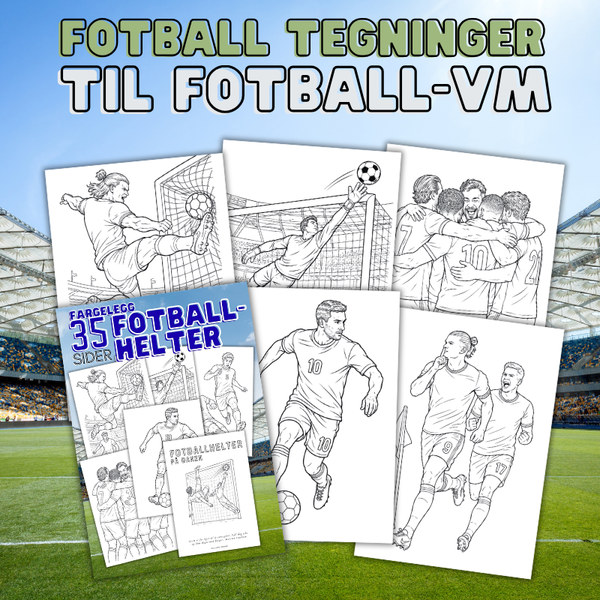 Tegne fotballtegninger | Fotballhelter på banen | 35 ark til utskrift